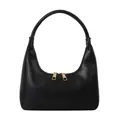 Minimalist black semi-circle underarm bag in matte leather with golden zippers - Basic Style / Black