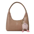 Borsa marrone a mezzaluna in finta pelle con ciondolo a forma di mostro rosa morbido - Con Ciondolo Rosa / Cachi