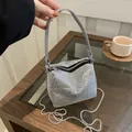 Silver rhinestone mini handbag with sparkling crystals and fine metal chain strap - Silver