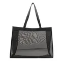 Bolso tote minimalista de malla negra con gran capacidad para la playa o las compras - Negro