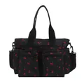 Borsa multifunzionale nera con stampa a ciliegie rosse e varie tasche con zip - Nero