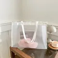 Bolso tote minimalista de malla blanca con asas reforzadas para viajes de verano - Blanco