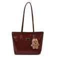 Bolso tote grande burdeos brillante para mujer con correa y colgante de osito - Con Colgante / Rojo