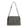 Borsa a spalla grigio scuro con placca logo argento e tracolla a catena in metallo - Verde