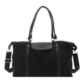 Large capacity black tote bag with wrinkled texture and adjustable nylon strap - Large Capacity / Black