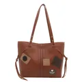 Sac fourre-tout marron en simili cuir vintage avec écussons mode et détails à cordon - Marron