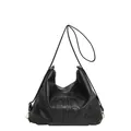 Bolso tote vintage negro de gran capacidad con relieve y correa ajustable - Negro