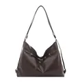 Vintage dark brown large capacity faux leather hobo shoulder bag with golden hardware - Brown