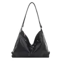 Borsa a tracolla retrò capiente in pelle nera per donna, perfetta per ufficio e tempo libero - Nero