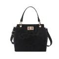 Sac bandoulière chic à imprimé léopard noir avec fermoir doré sur fond blanc - Noir