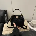 Chic black leopard texture small square crossbody bag with gold buckle and top handle - Black