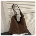 Retro coffee leopard print hobo tote bag with matte texture and large capacity - Brown