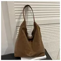 Dark brown leopard print tote bag in soft faux suede featuring a large capacity Hobo style - Brown