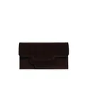 Bolso de mano tipo sobre marrón oscuro en ante con diseño de solapa multicapa - café