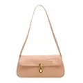 Bolso baguette de charol nude estilo francés para mujer con cierre dorado ovalado - Caqui