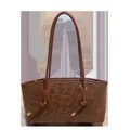 Borsa tote retrò leopardata con spalline in pelle marrone e scritta del marchio dorata - Marrone