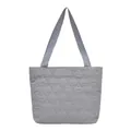 Light grey quilted puffer tote bag with wave diamond pattern and woven handles - Gray