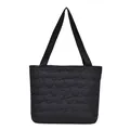 Classic black quilted puffer tote bag with elegant wavy stitching and large capacity - Black