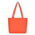 Quilted space cotton tote bag in vibrant orange with leaf pattern stitching and handles - Orange Red