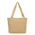 Beige quilted tote bag with unique leaf pattern and wide shoulder straps in space cotton - Khaki