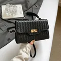 Sac bandoulière élégant en cuir tressé noir avec fermoir doré et bandoulière réglable - Noir