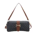 Women's rectangular shoulder bag with grey floral patterns and brown strap - Style 1 Black
