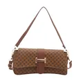 Brown faux leather crossbody bag with geometric patterns and golden buckle - Brown (Style 1)