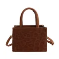 Brown leopard print rectangular tote bag with faux suede finish and gold hardware - Brown
