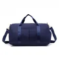 Detail of dark blue gym bag with waterproof nylon fabric and adjustable shoulder strap - Dark Blue