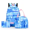 Set zaino scuola tre pezzi con motivo a nuvole tie-dye blu e spalline rosa - Blu inchiostro