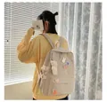 Dettaglio dello zaino beige per studenti con simpatici distintivi e ciondolo a forma di pecora - Taglia Unica (Senza Ciondolo) / Rosa