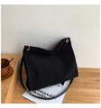 Minimalist black corduroy tote bag with vertical stripes and high capacity shoulder strap - Black