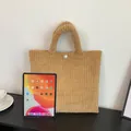 Bolso tote de pana amarillo mostaza con botón a presión y gran capacidad de carga - Caqui