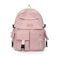 Pink minimalist backpack with multiple pockets and functional buckles for school - Pink