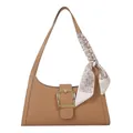 Quilted light brown shoulder bag with a gold buckle and silk scarf detail - Khaki