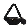 Minimalist black corduroy crossbody bag set with small round coin purse and gold zipper - Black No Label
