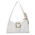 White quilted square bag with gold buckle and decorative silk scarf handle wrap - White