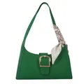 Green quilted shoulder bag with a large gold buckle and a white printed silk scarf - Green