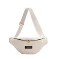 Beige corduroy crossbody chest bag with adjustable strap and fashion instinct label - White with Label