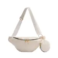 White corduroy crossbody fanny pack with round coin purse and gold hardware accents - White without Label