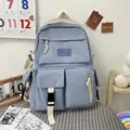 Light blue minimalist canvas backpack with multi-pocket functional design and buckle strap - Basic Style / Blue