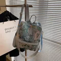 Vintage jacquard tapestry backpack in morandi blue with retro floral patterns - Print Blue