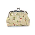 Floral cotton coin purse with silver metal clasp and daisy print on beige fabric - New Style Beige
