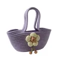 Bolso tipo cesta tejido en color púrpura con detalle de flor 3D blanca y asa de cuerda - Púrpura