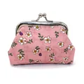 Pink floral PU coin purse with white flowers and silver vintage metal clasp closure - New Pink