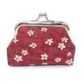 Vintage floral coin purse with white daisies on dark red fabric and silver clasp - New Red