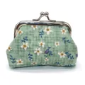 Floral print green fabric coin purse with vintage silver metal clasp closure - New Blue