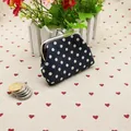 Navy blue fabric coin purse with white polka dots and silver metal clasp closure - Dark Blue