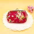 Floral canvas coin purse with red rose pattern and golden metal clasp closure - Rose Red