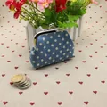 Retro blue canvas coin purse with white polka dots and silver metal clasp closure - Light Blue
